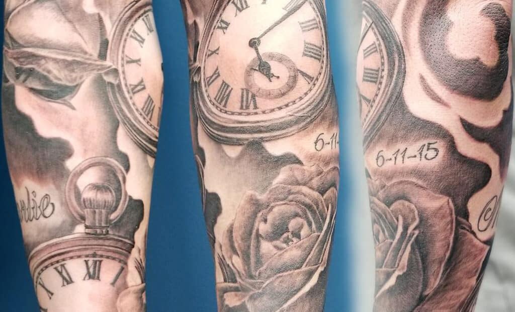Tattoo of clock to represent respecting everyone's time when determining client expectations for a tattoo